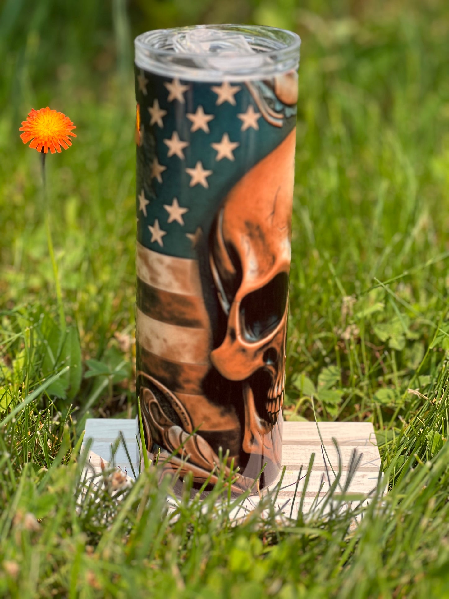 Tooled Leather Skull with American Flag