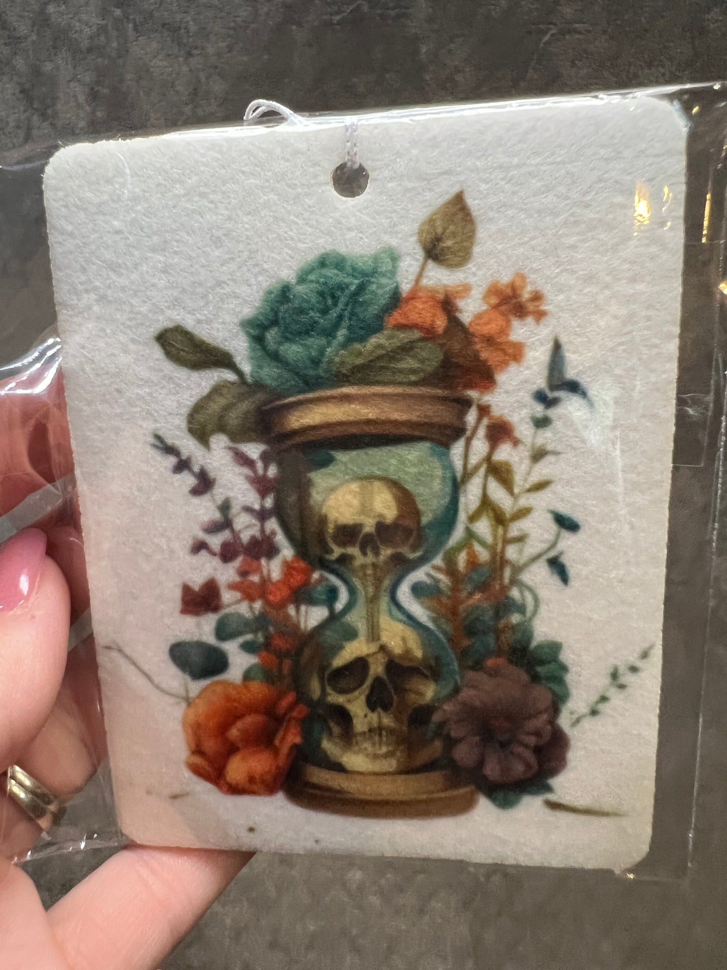 Skull Hour Glass With Flowers