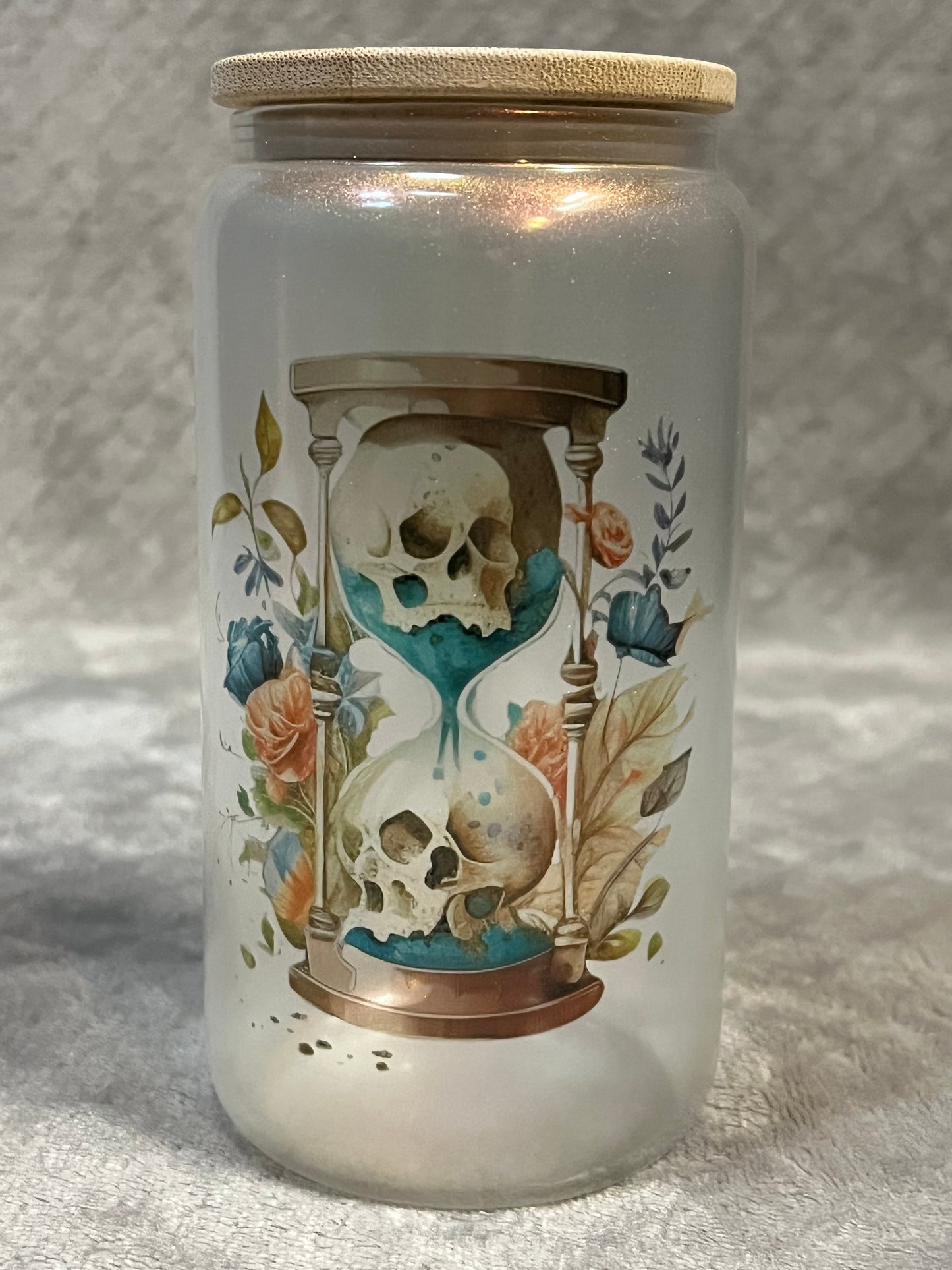 Hour Glass Skull With Flowers