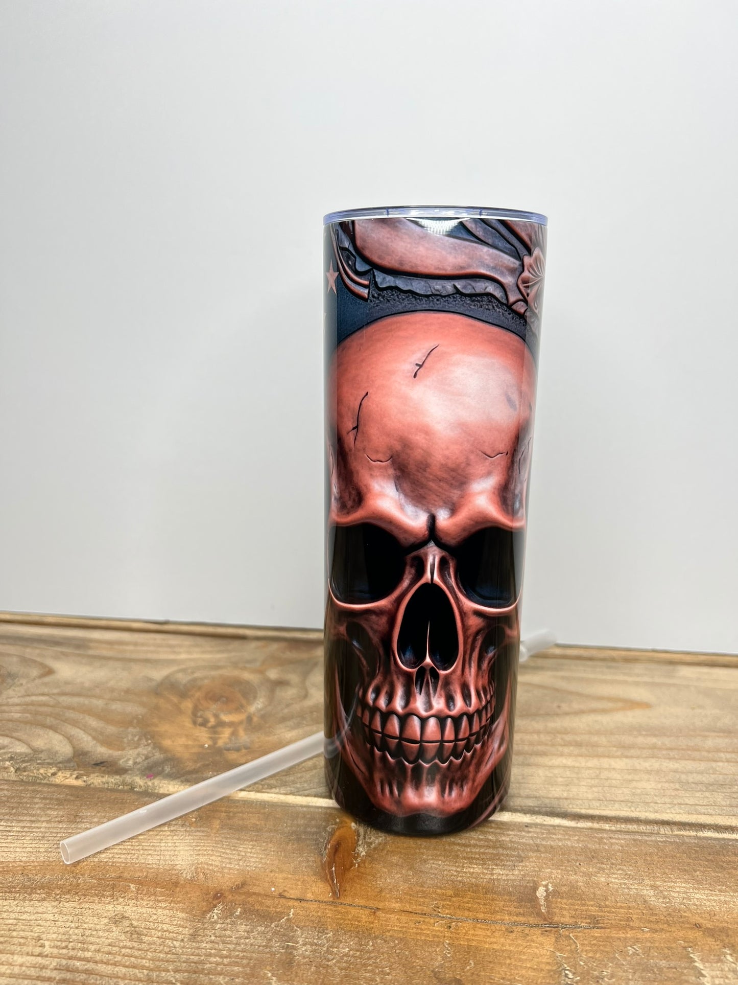 Tooled Leather Skull with American Flag