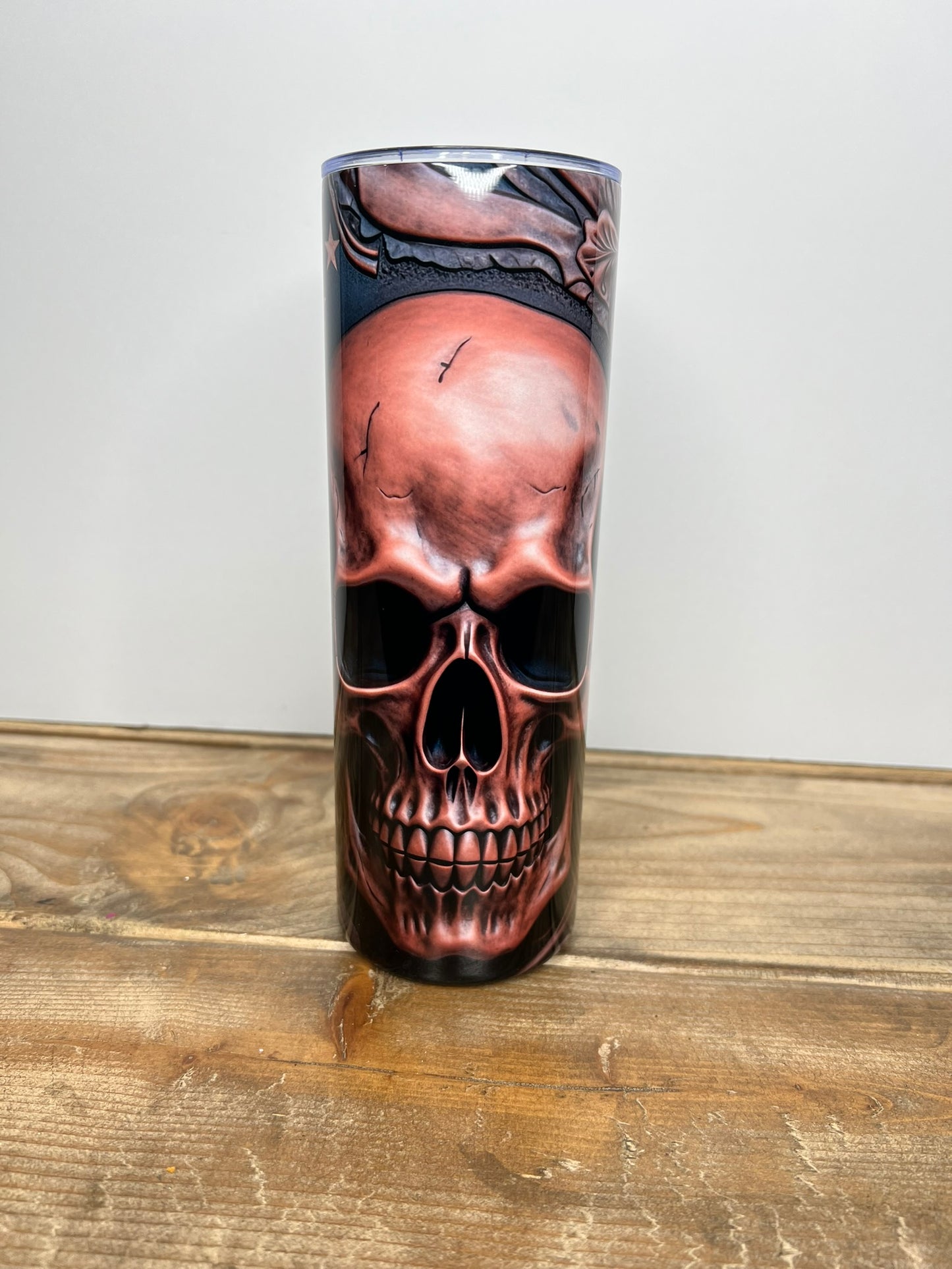 Tooled Leather Skull with American Flag