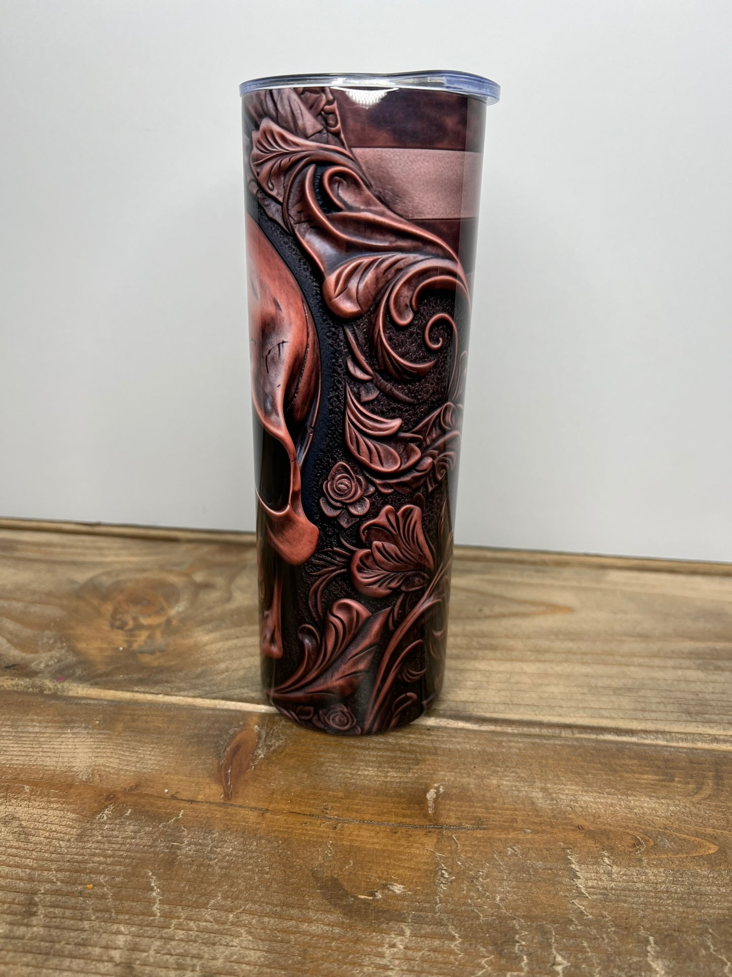 Tooled Leather Skull with American Flag