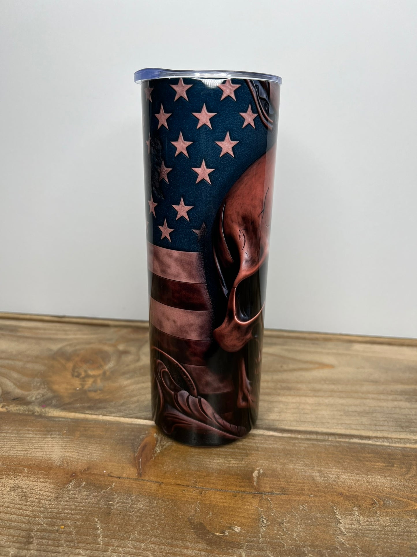 Tooled Leather Skull with American Flag