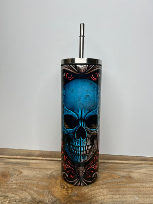 Tooled Leather Skull with American Flag